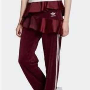 ADIDAS J KOO MARROON  VELOUR RUFFLE TRACK PANTS